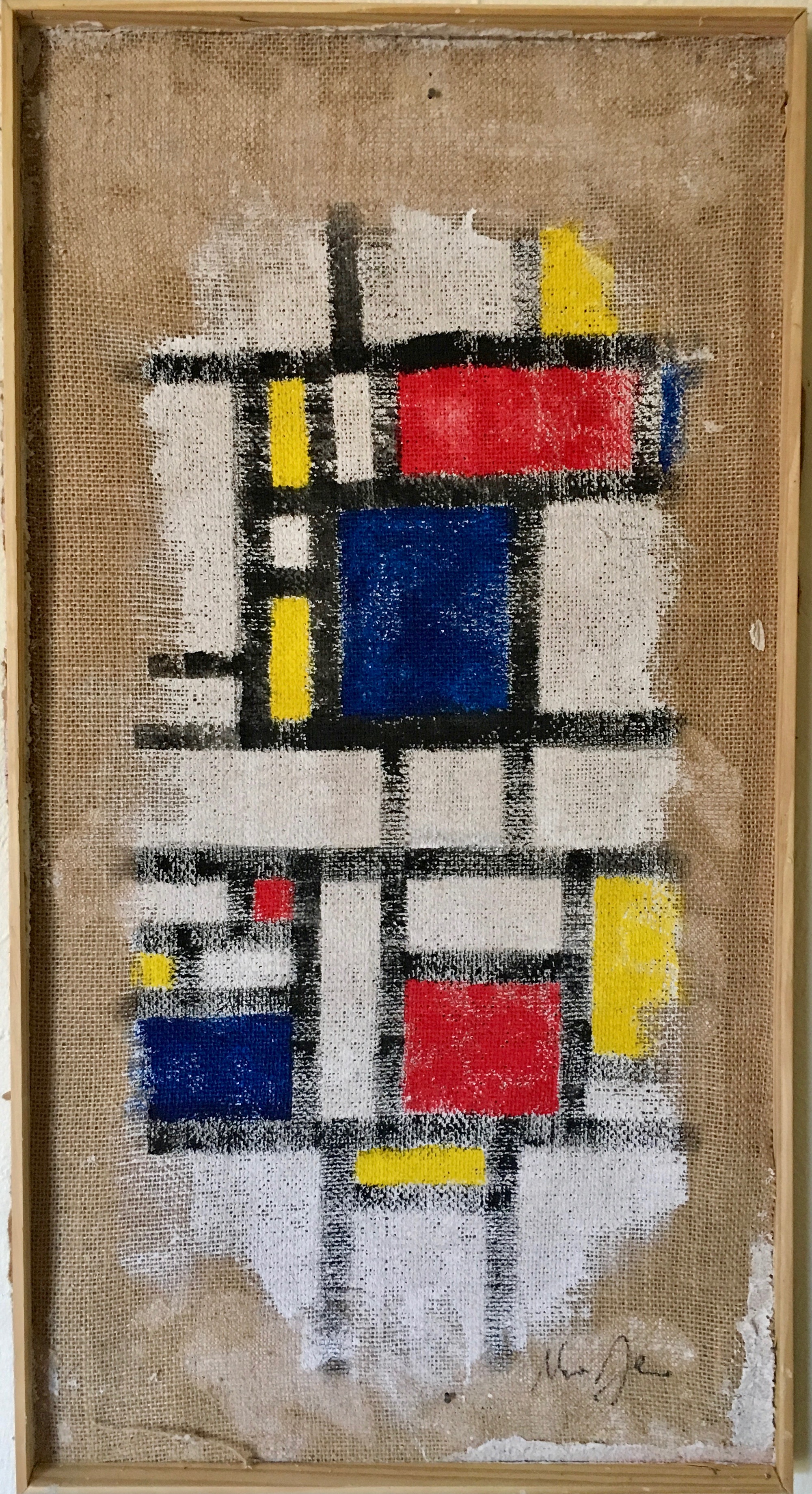 Mondrian in a Box (Acrylic on raw canvas, 2017)
